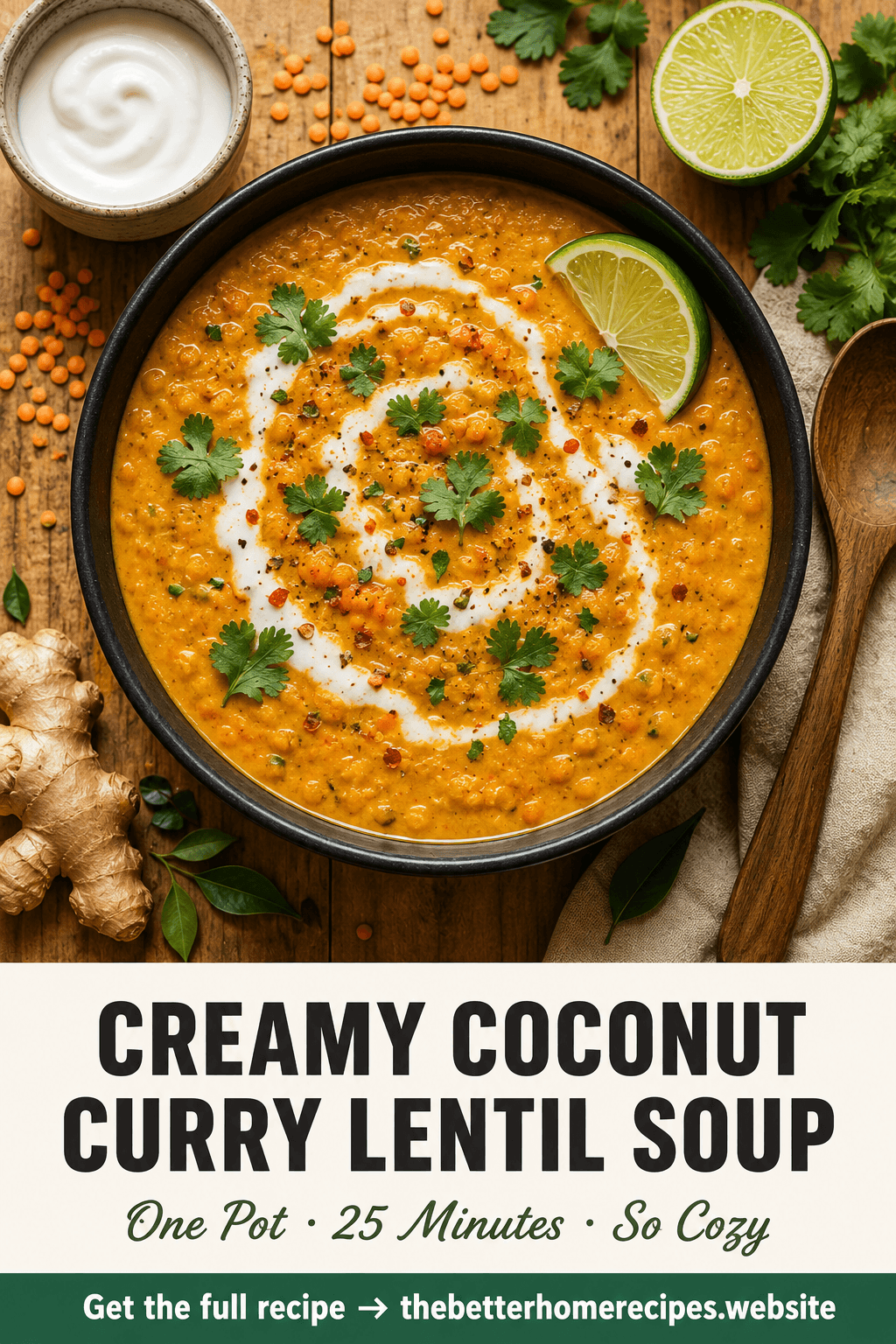 Pin image for Creamy Coconut Curry Lentil Soup